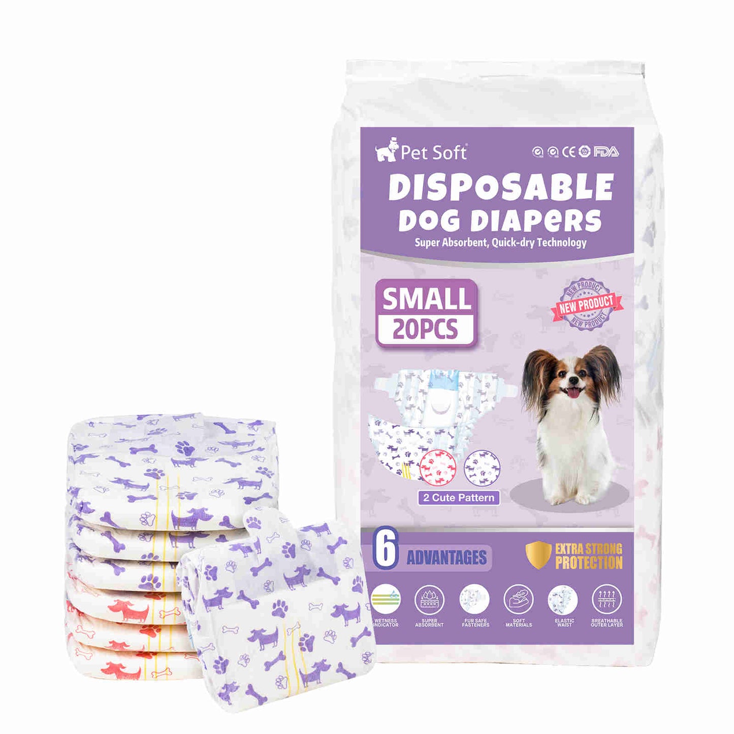 Disposable Female Dog Diaper, Adjustable Tail Hole with Wetness Indicator, Purple/Red, 1 Pack