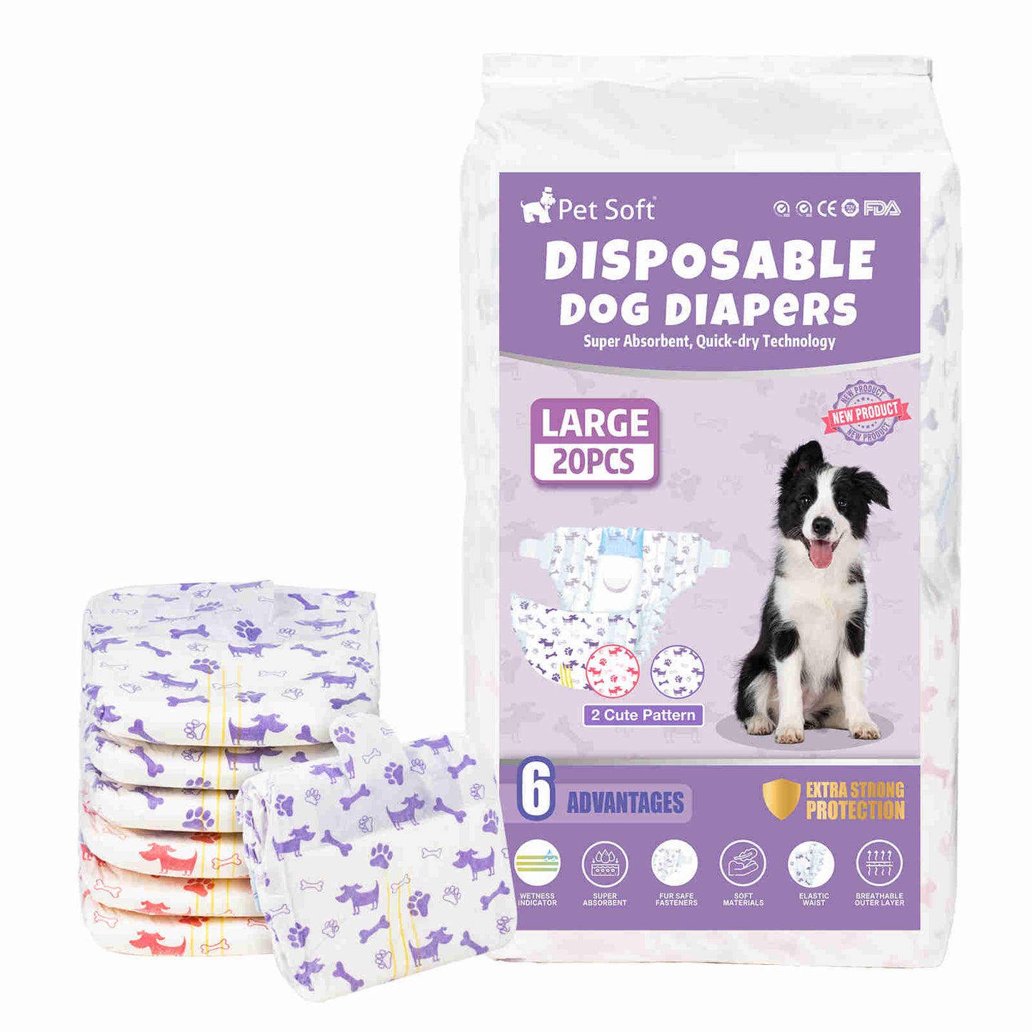 Disposable Female Dog Diaper, Adjustable Tail Hole with Wetness Indicator, Purple/Red, 1 Pack