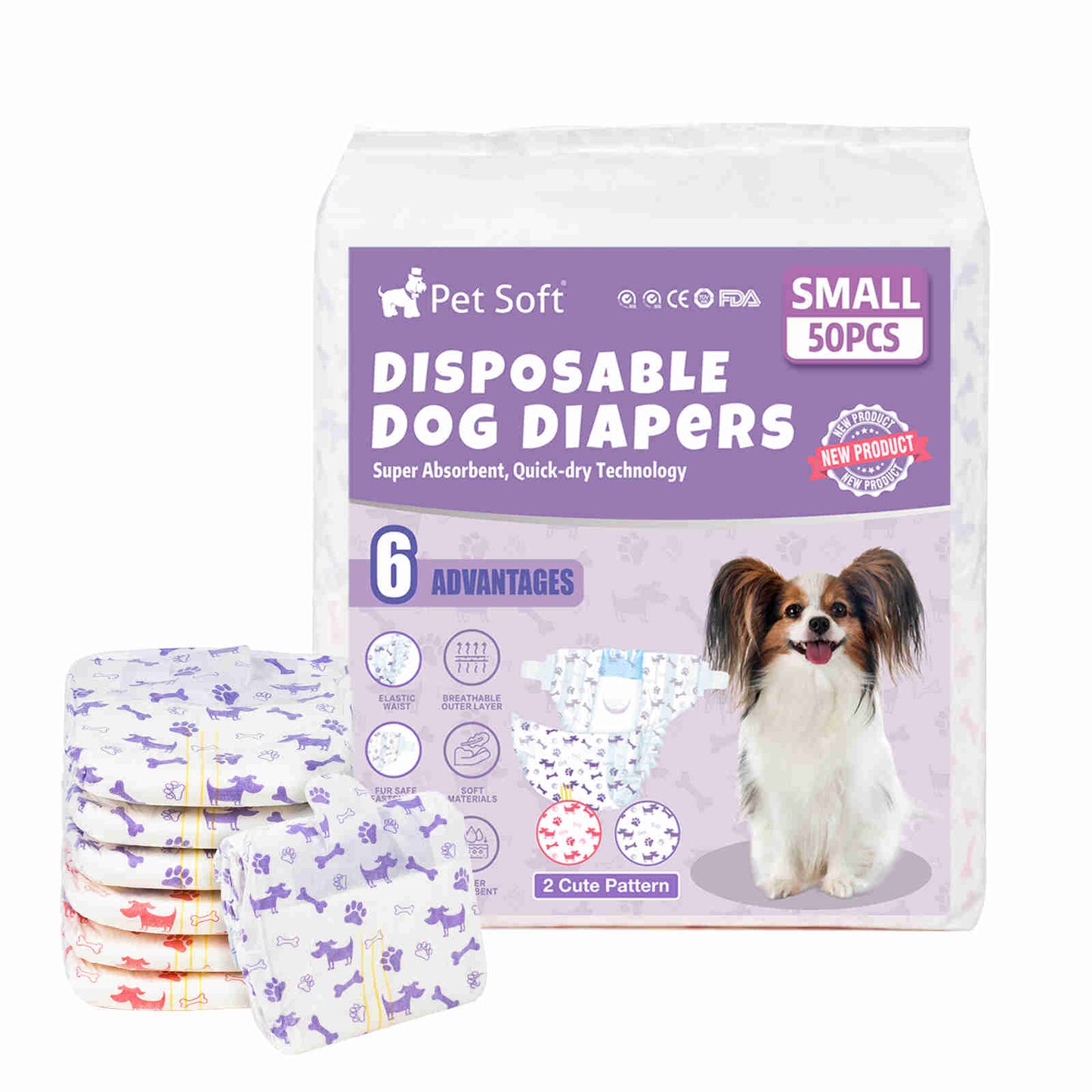 Disposable Female Dog Diaper, Adjustable Tail Hole with Wetness Indicator, Purple/Red, 1 Pack