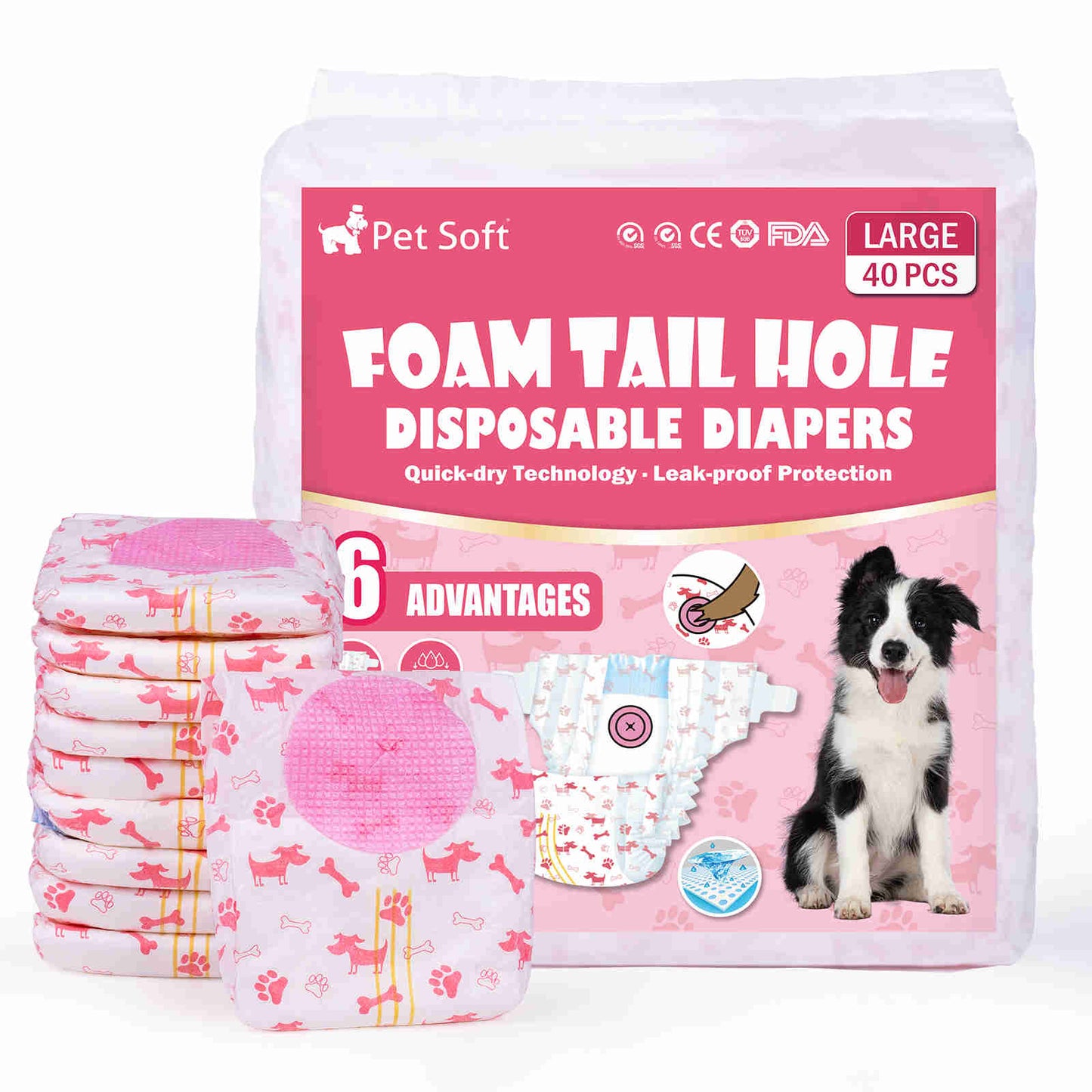 Disposable Female Dog Diaper, Adjustable Tail Hole with Wetness Indicator, Red, 1 Pack