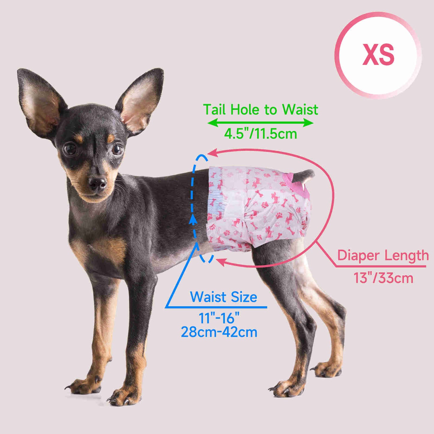 Disposable Female Dog Diaper, Adjustable Tail Hole with Wetness Indicator, Red, 1 Pack