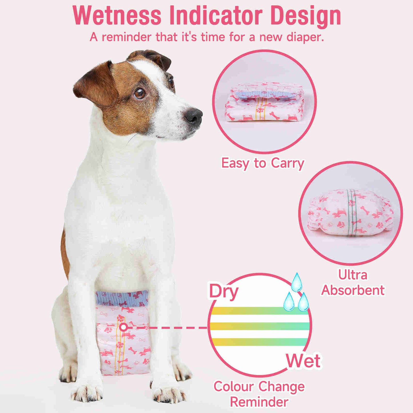Disposable Female Dog Diaper, Adjustable Tail Hole with Wetness Indicator, Red, 1 Pack