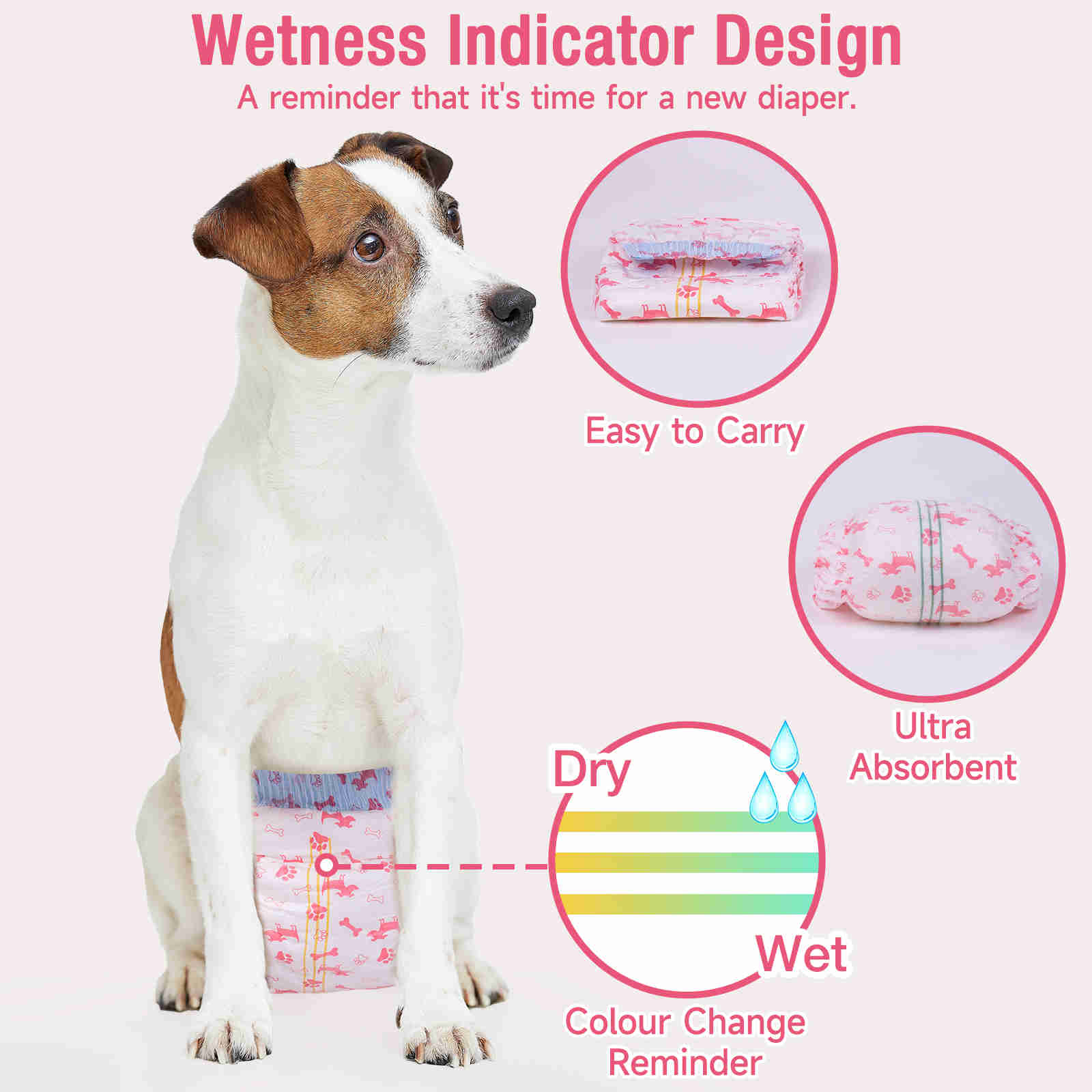 Disposable Female Dog Diaper, Adjustable Tail Hole with Wetness Indicator, Red, 1 Pack