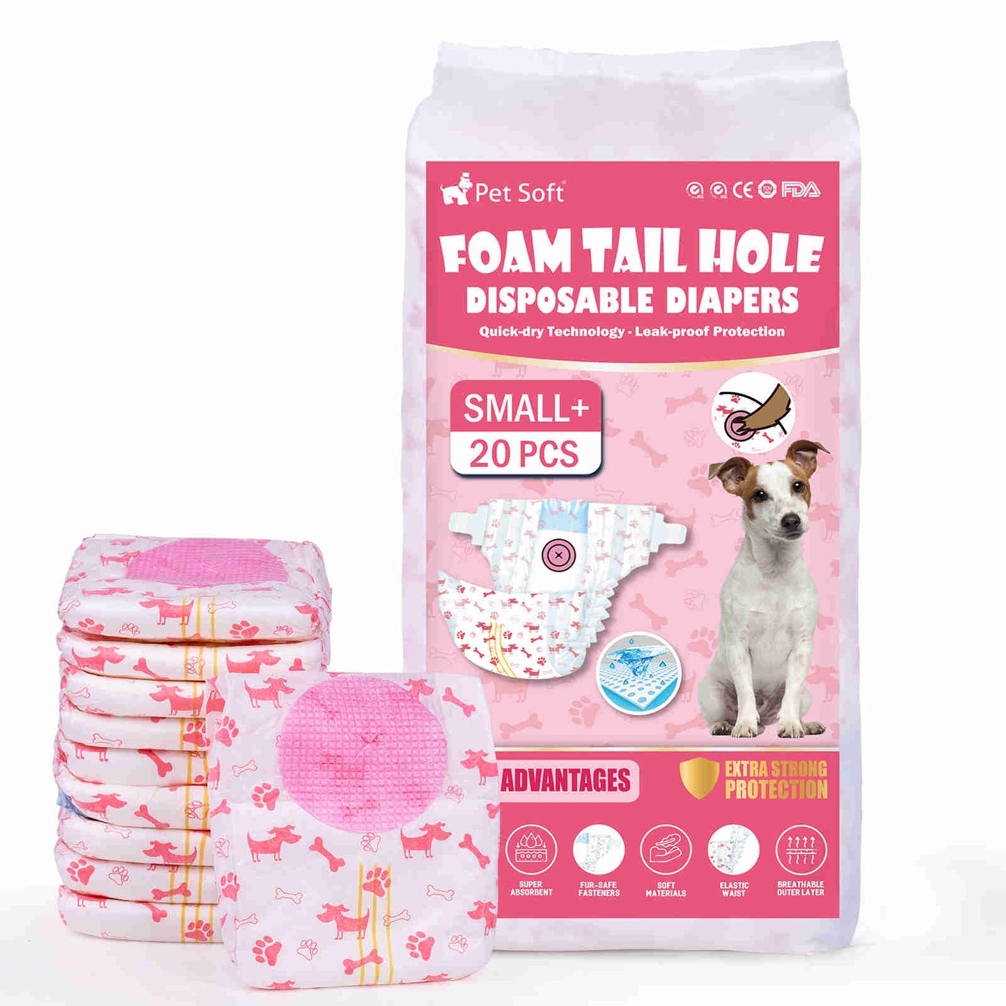 Disposable Female Dog Diaper, Adjustable Tail Hole with Wetness Indicator, Red, 1 Pack
