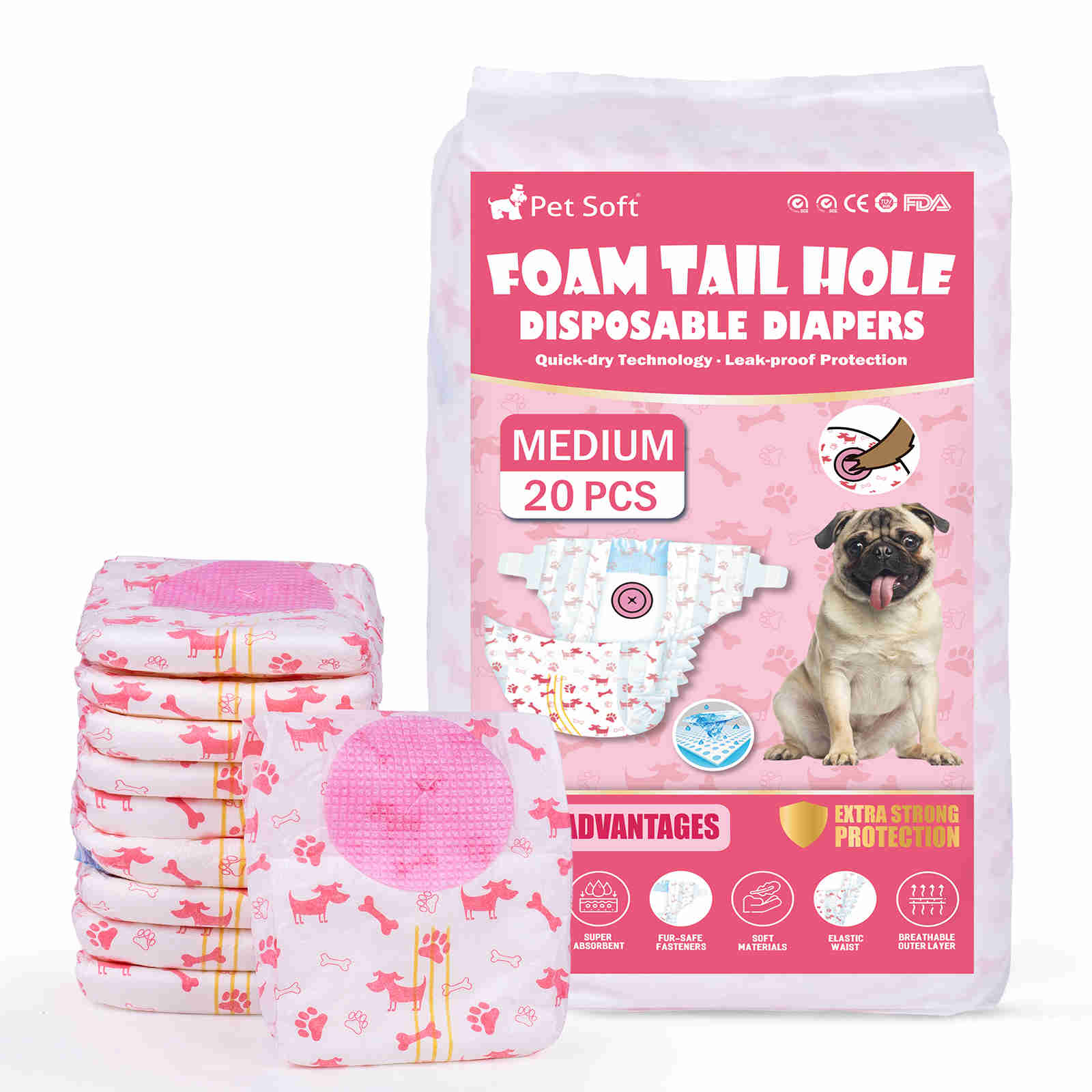 Disposable Female Dog Diaper, Adjustable Tail Hole with Wetness Indicator, Red, 1 Pack