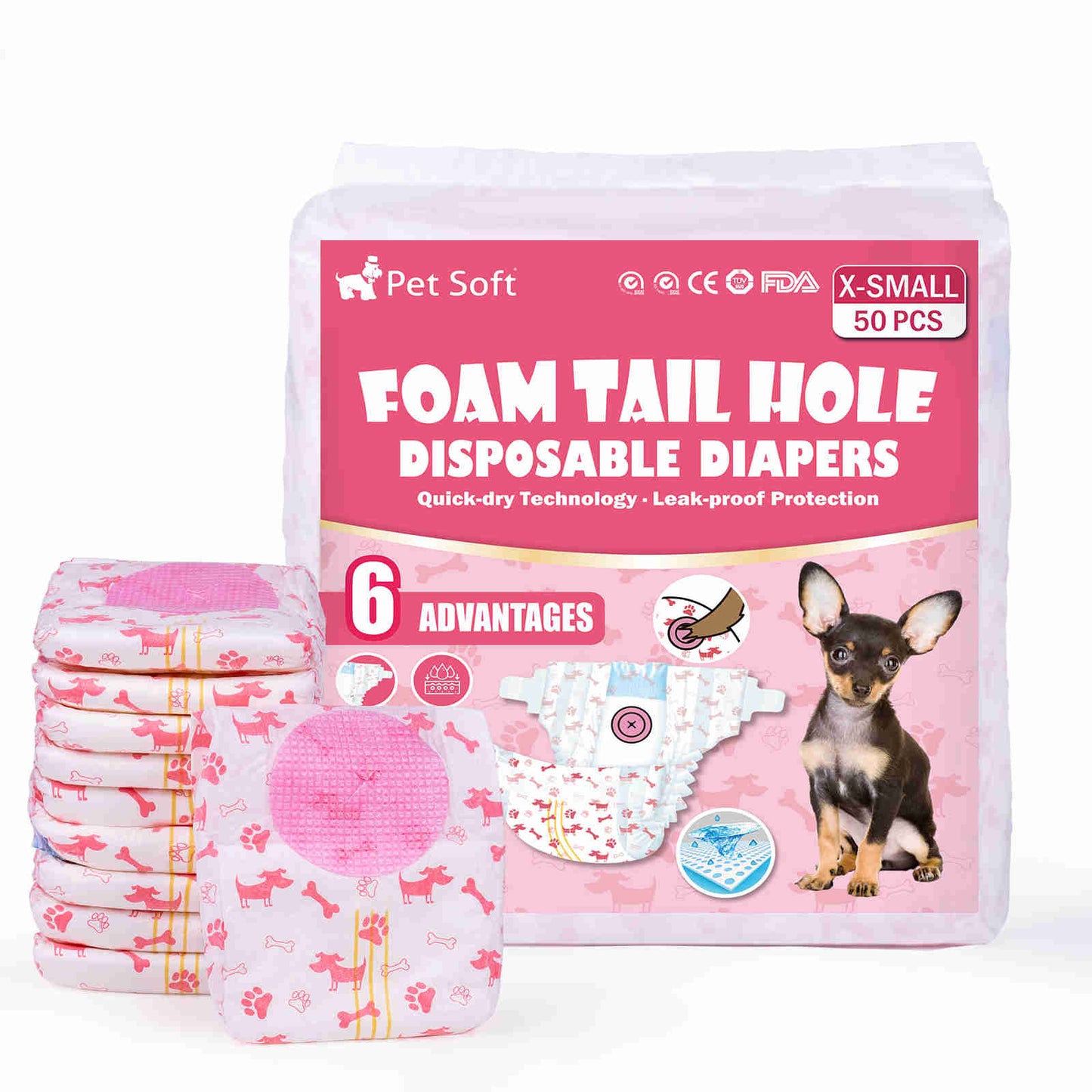 Disposable Female Dog Diaper, Adjustable Tail Hole with Wetness Indicator, Red, 1 Pack