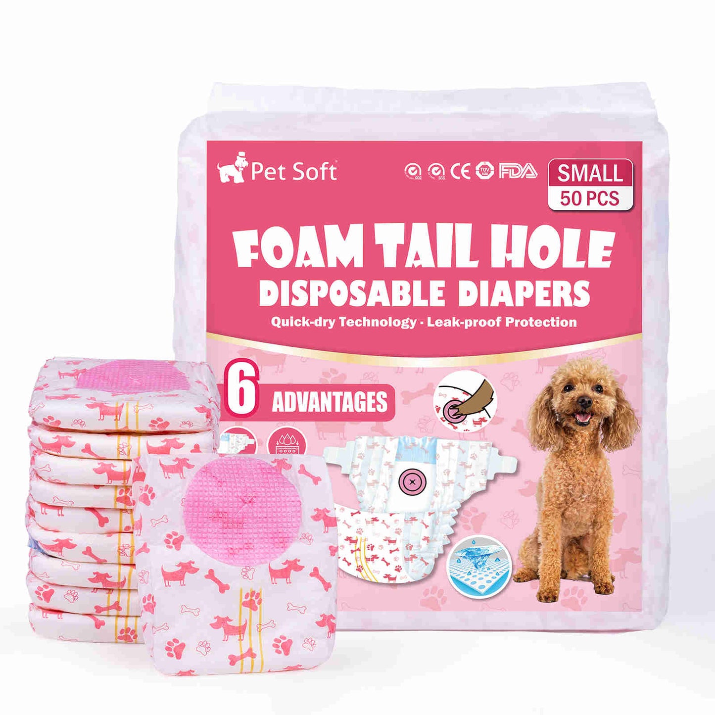 Disposable Female Dog Diaper, Adjustable Tail Hole with Wetness Indicator, Red, 1 Pack