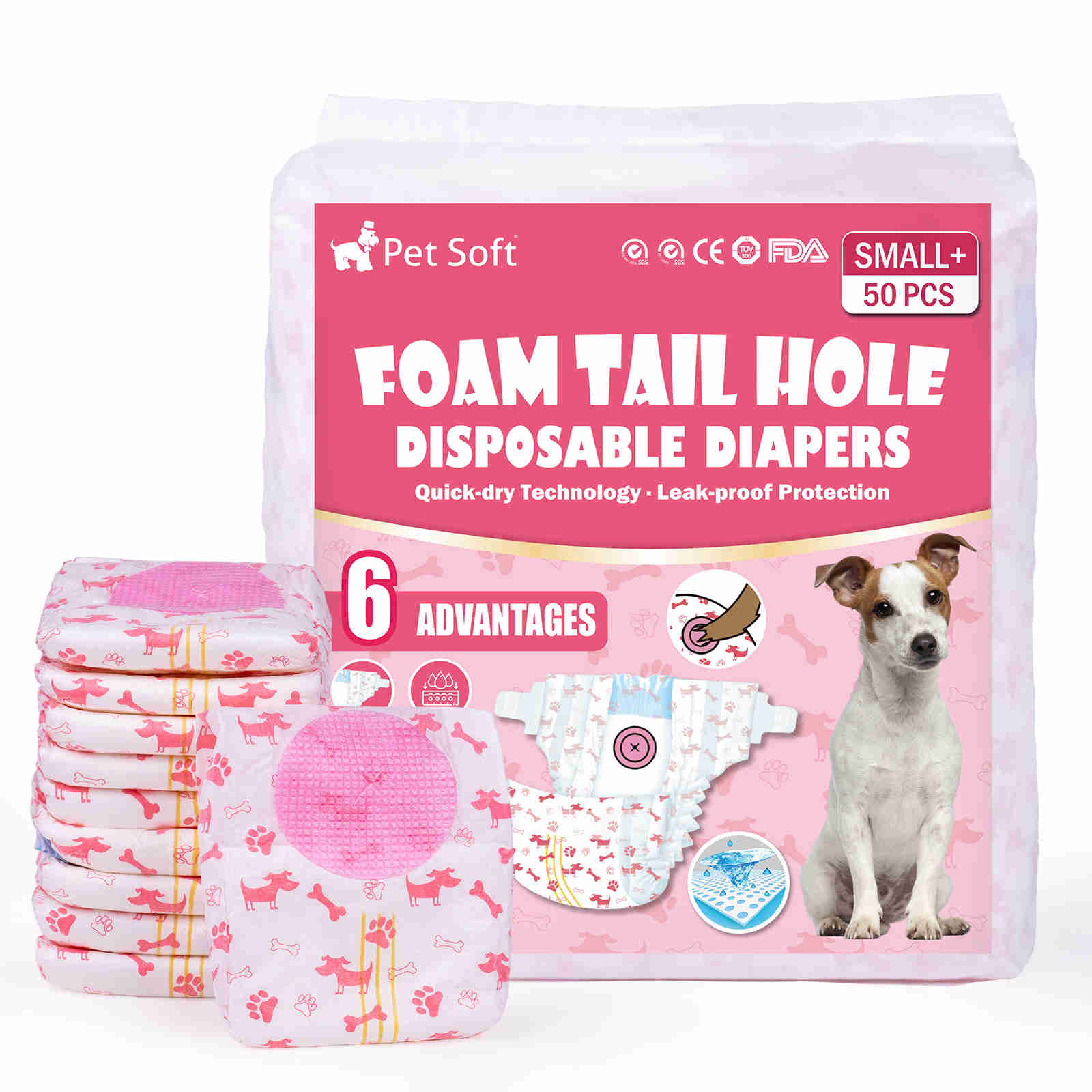 Disposable Female Dog Diaper, Adjustable Tail Hole with Wetness Indicator, Red, 1 Pack