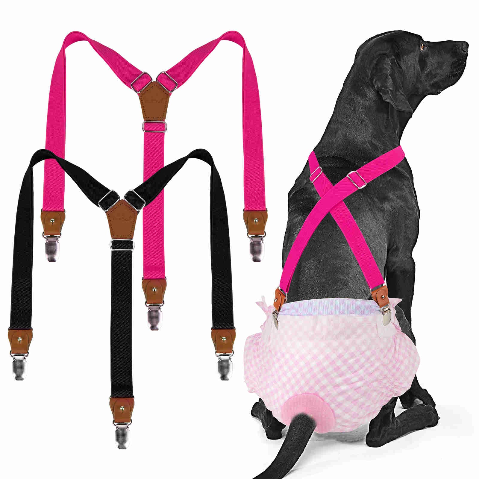 Dog Diaper Keeper For Male Dog And Female Dog Diapers, 2 Pcs Pack (Black & Pink)