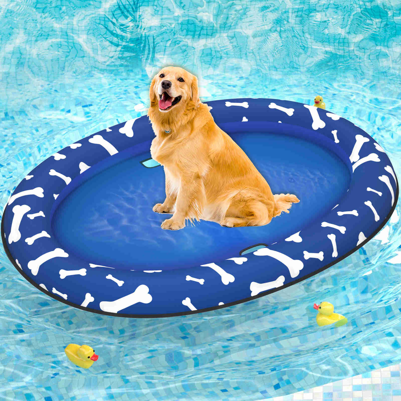 Dog Float Raft - Inflatable Dog Swimming Float for Summer, Blue Bone, 1 Pack
