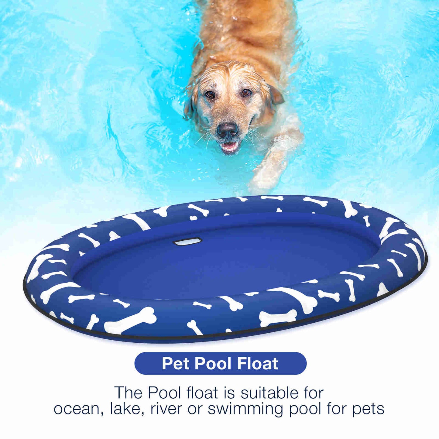 Dog Float Raft - Inflatable Dog Swimming Float for Summer, Blue Bone, 1 Pack