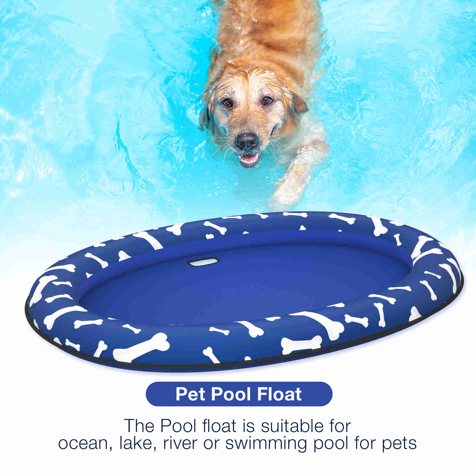 Dog Float Raft - Inflatable Dog Swimming Float for Summer, Blue Bone, 1 Pack