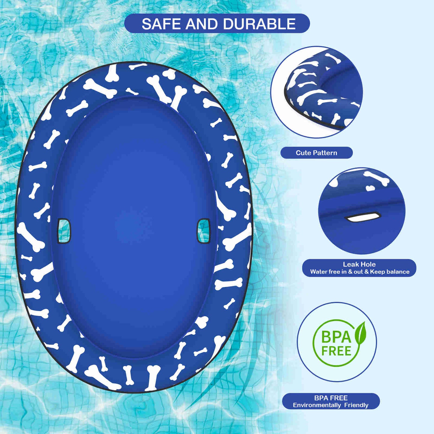 Dog Float Raft - Inflatable Dog Swimming Float for Summer, Blue Bone, 1 Pack