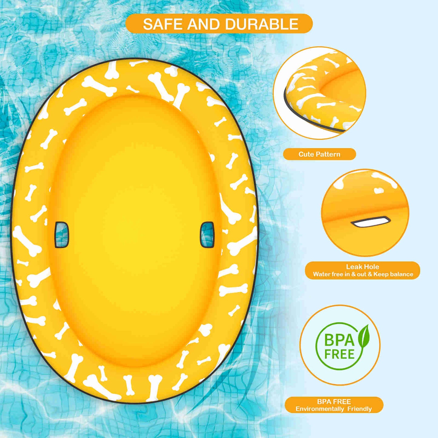 Dog Float Raft - Inflatable Dog Swimming Float for Summer, Yellow Bone, 1 Pack
