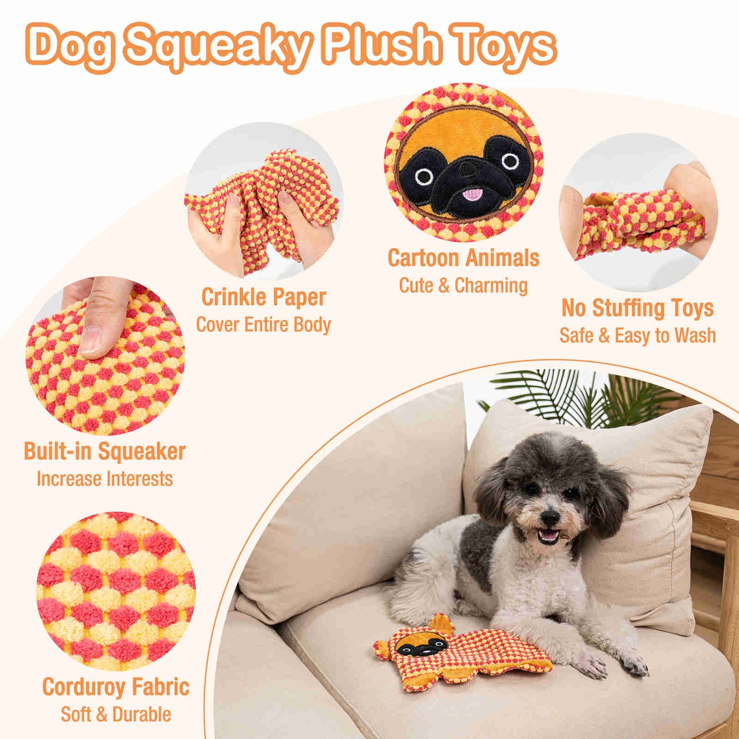 Dog Squeaky Toys Plush Dog Chew Toys, 4 Pack