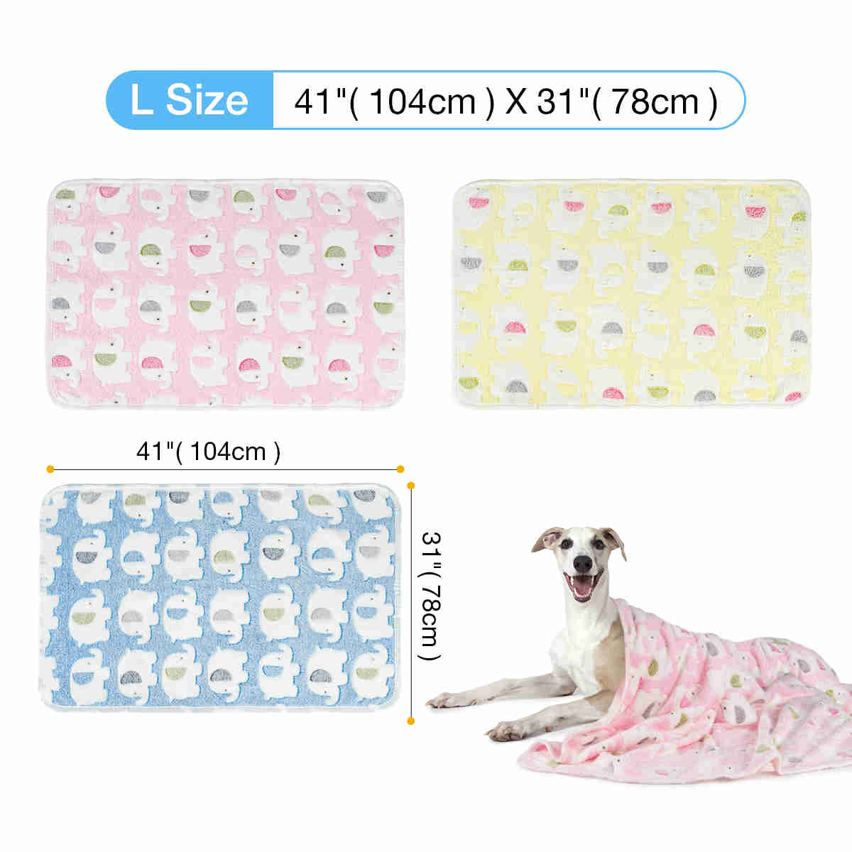 Fluffy Cats Dogs Blankets, 3 Pack (Elephant)