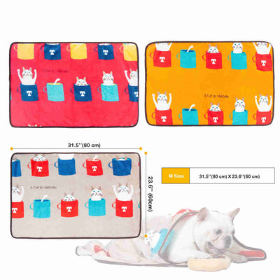Fluffy Cats Dogs Blankets, 3 Pack  (French Bulldog, M)