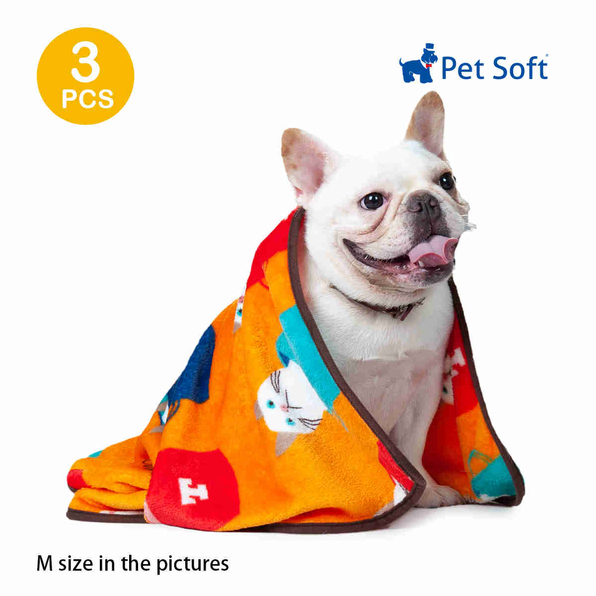Fluffy Cats Dogs Blankets, 3 Pack  (French Bulldog, M)