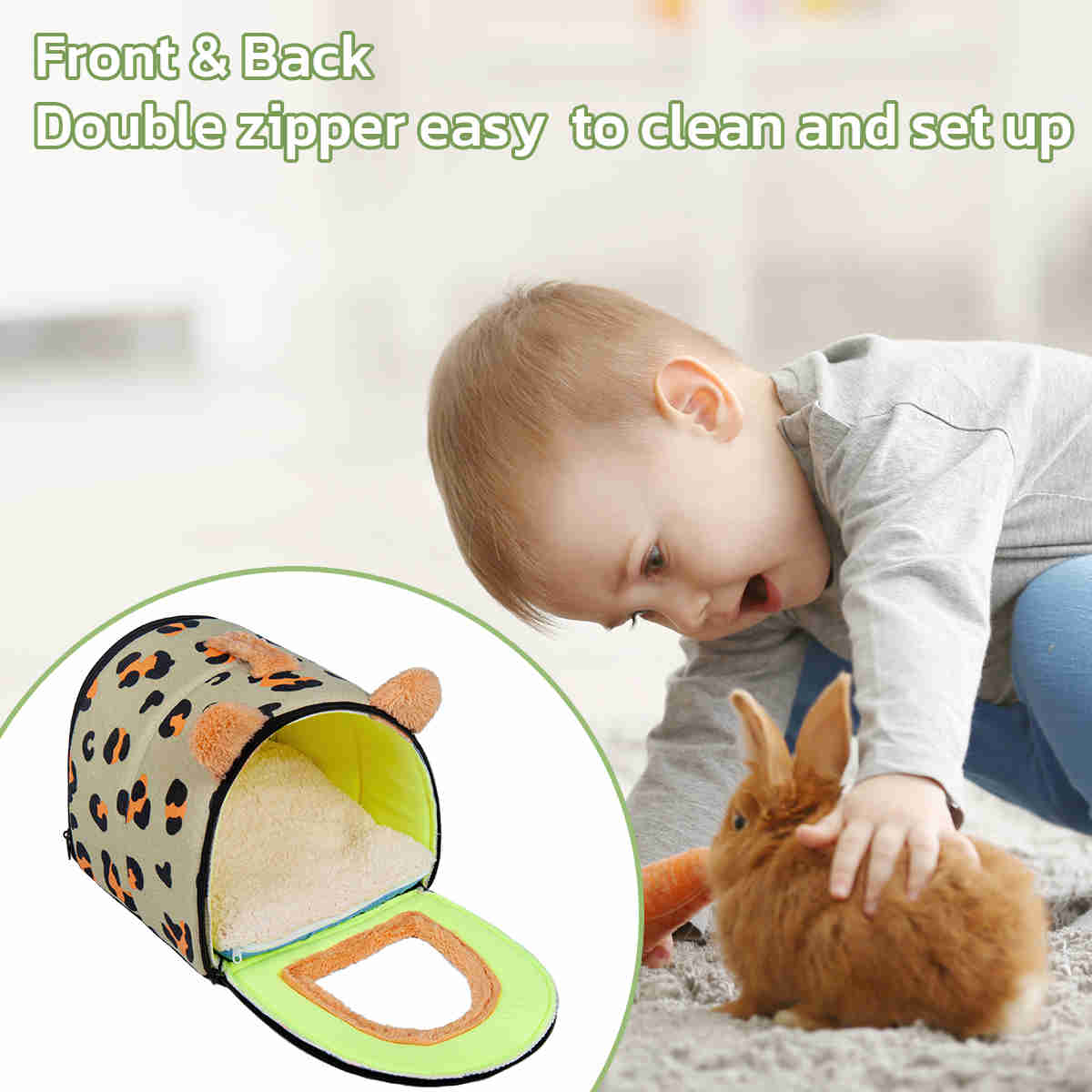 Guinea Pig Hideout，Bunny Bed, Small Animal Bed, Small Animal Bed, 1 Pack (Leopard Green)