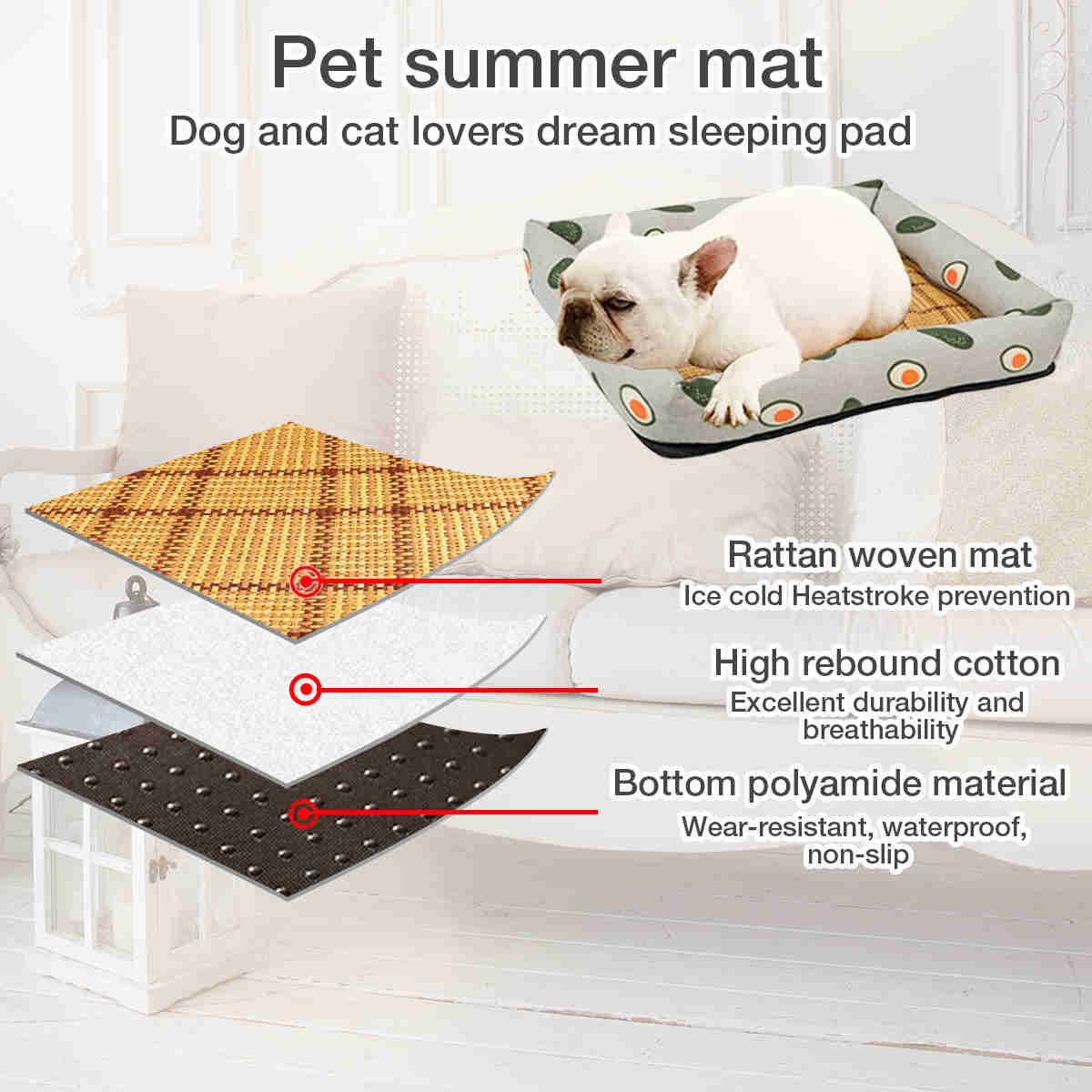 Summer Cool Moisture Resistant Linen Pet Bed, 1 Pack (Pink)