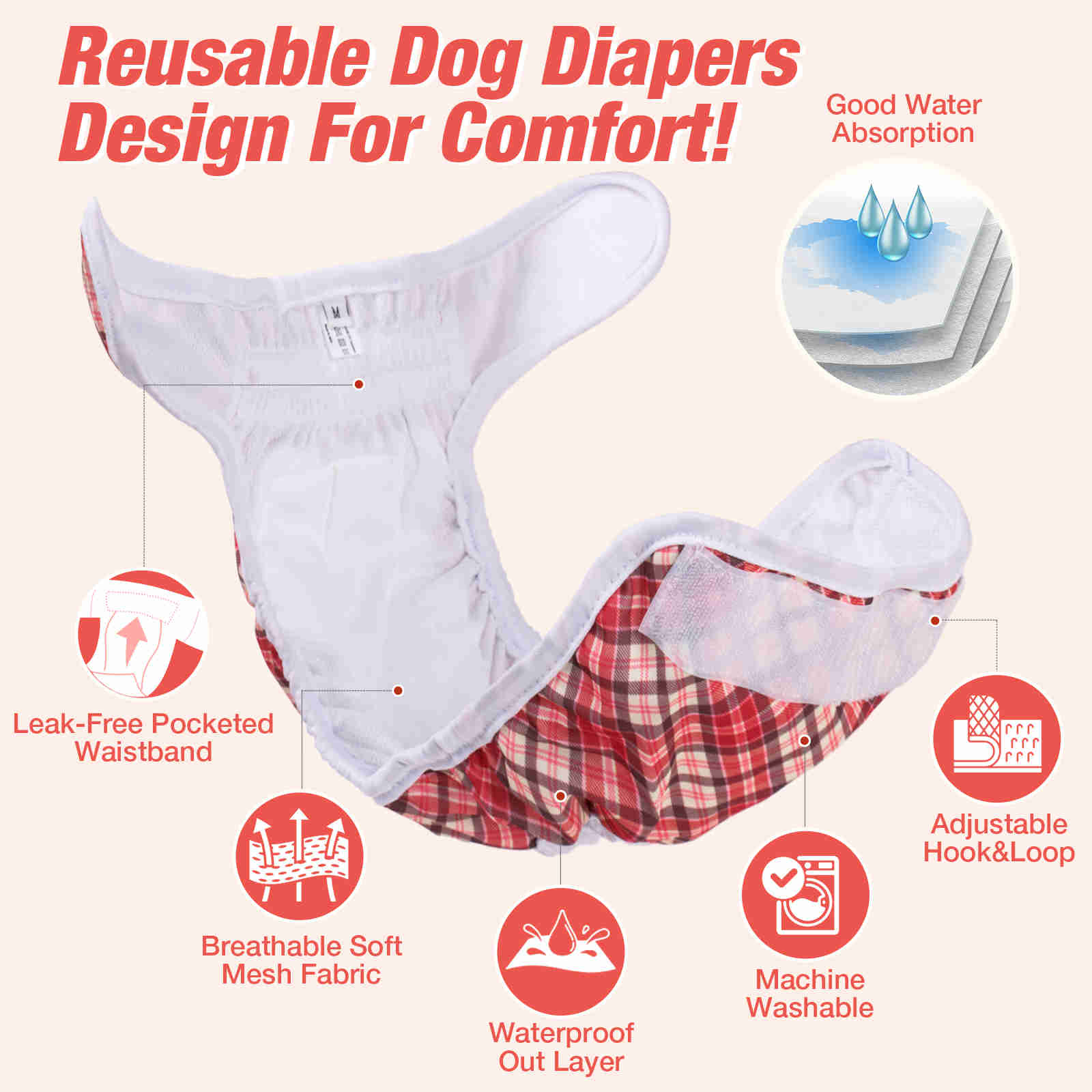 Washable Female Dog Diapers, Reusable Doggy Diapers, 3 Pack (Stripe)