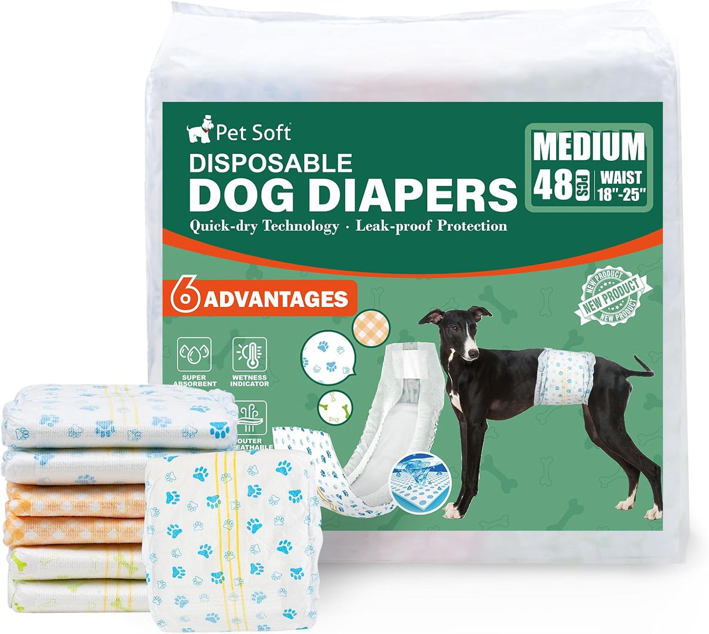 Pet Soft Disposable Dog Dipaers - Male Dog Wraps Wetness Indicator, Ultra Absorbent Puppy Diapers Male for Excitable Urination or Incontinence, 24pcs XSmall