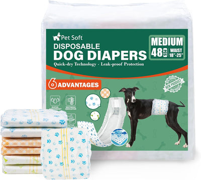 Pet Soft Disposable Dog Dipaers - Male Dog Wraps Wetness Indicator, Ultra Absorbent Puppy Diapers Male for Excitable Urination or Incontinence, 24pcs XSmall