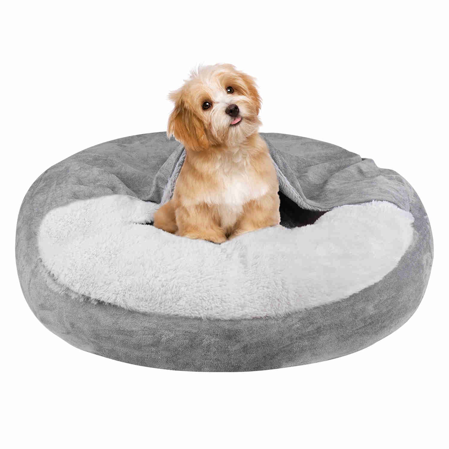Covered Pet Bed, Washable, Gray, 1 Pack