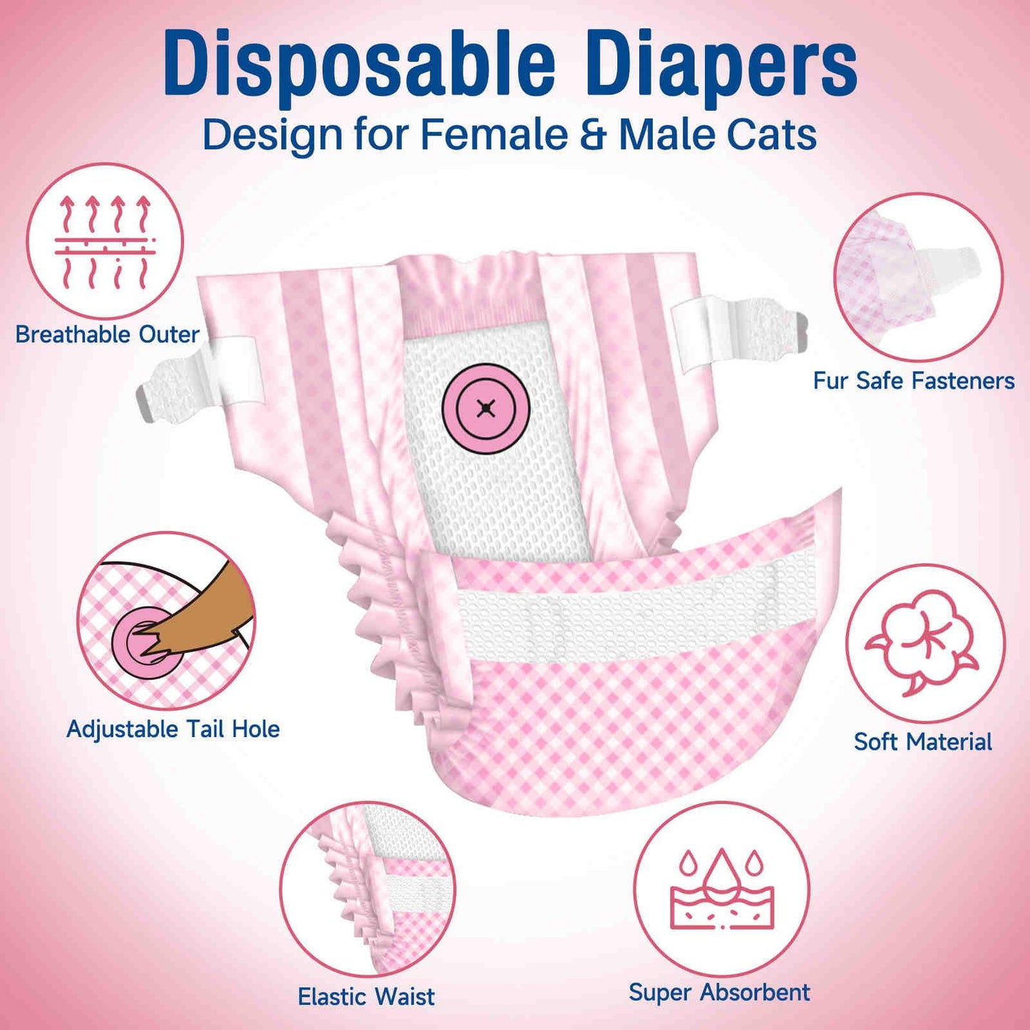 Disposable Cat Diapers, Adjustable Foam Tail Hole, 24 Pcs, 1 Pack