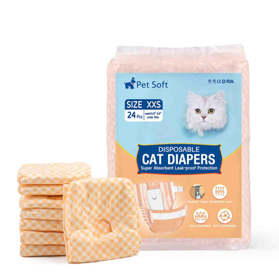Disposable Cat Diapers, Orange Plaid Pattern