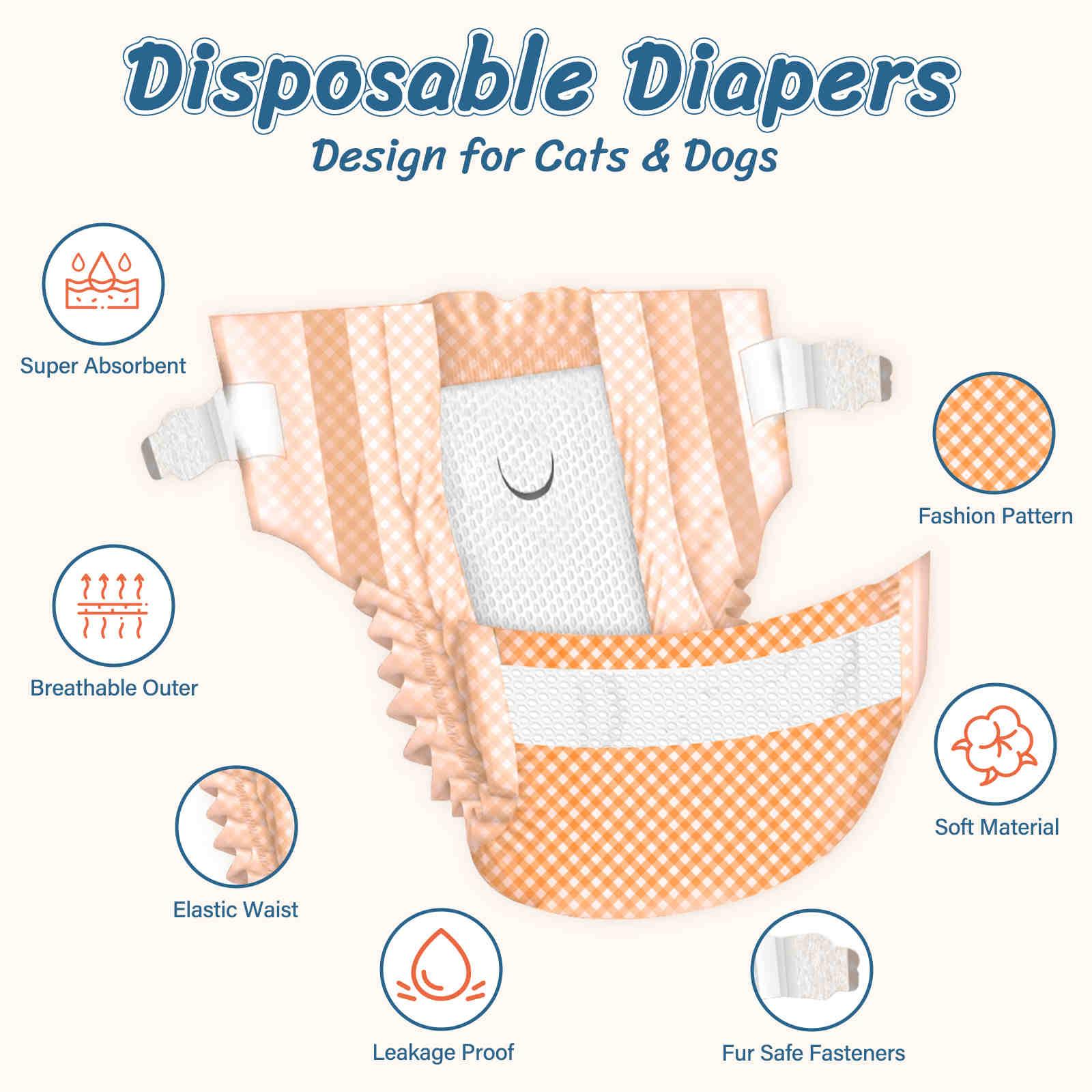 Disposable Cat Diapers, Orange Plaid Pattern