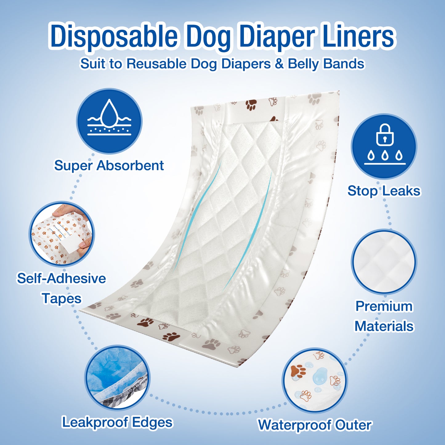 Disposable Dog Diaper Liners, Fit Most Dog Wraps and Belly Bands, Up-graded, Brown, 1 Pack