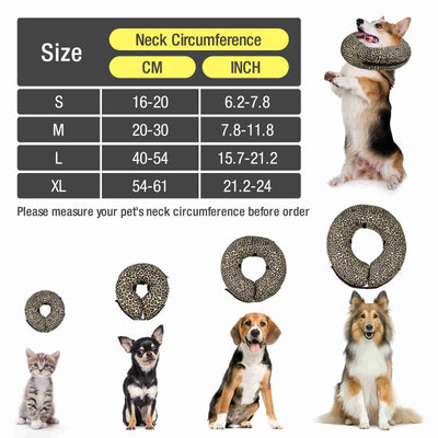 Inflatable Dog Collars-Adjustable Collars for dogs and Cats, 1 Pack (Leopard)