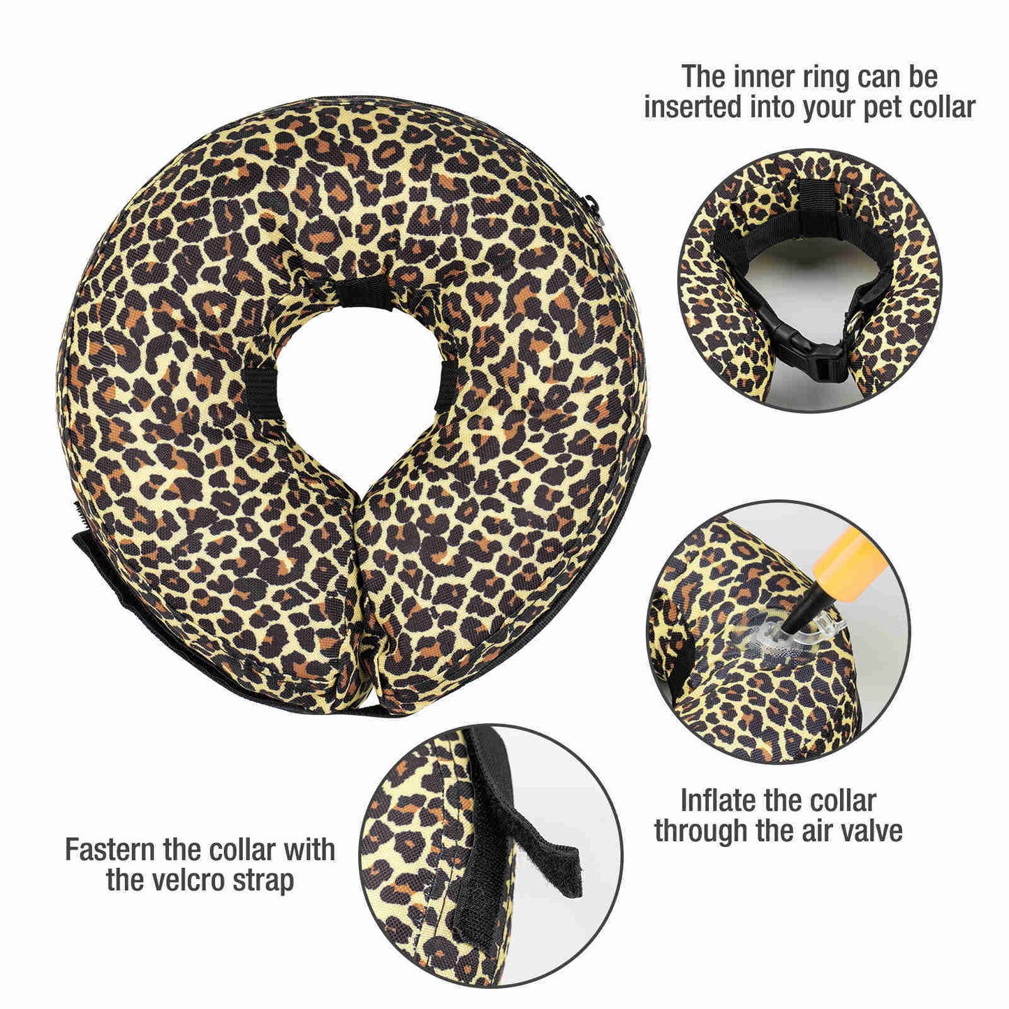 Inflatable Dog Collars-Adjustable Collars for dogs and Cats, 1 Pack (Leopard)
