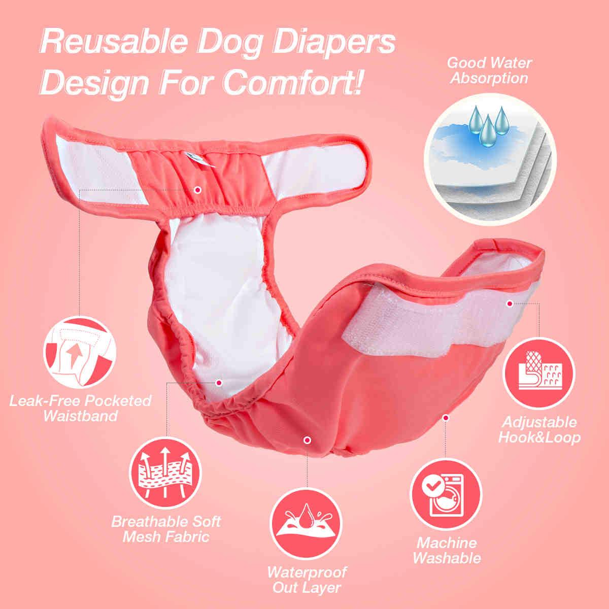 Washable Female Dog Diapers, Reusable Doggy Diapers