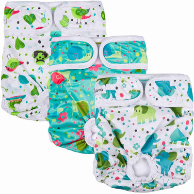 Washable Female Dog Diapers, Reusable Doggy Diapers, 3 Pack (Animals)