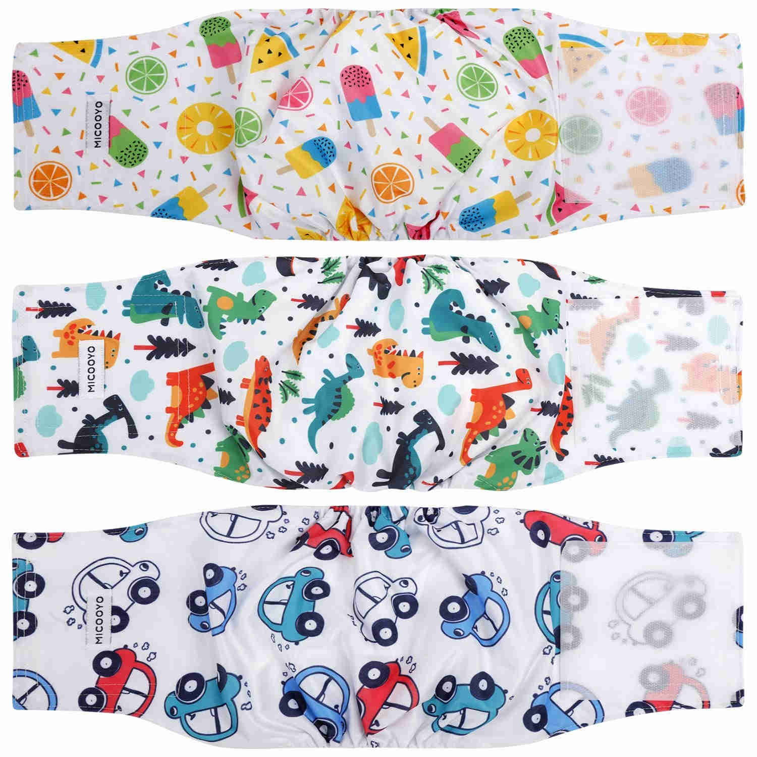Washable Male Dog Diapers, Reusable Doggy Diapers, 3 Pack (Car)