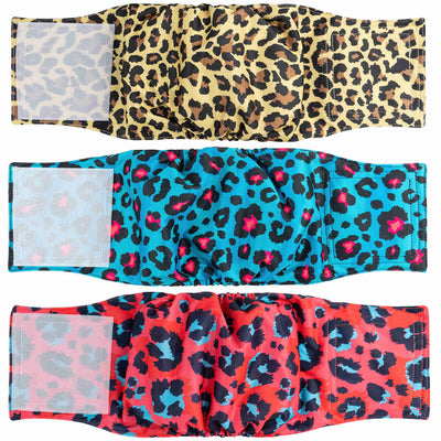 Washable Male Dog Diapers, Reusable Doggy Diapers, 3 Pack (Leopard)